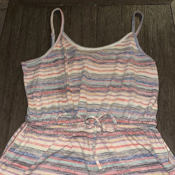 Multi colored striped vintage 70s 80s romper boho L read beach pool retro mod - Picture 2 of 7